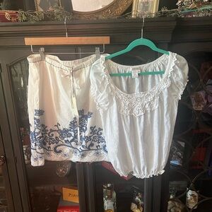 NWT SOPHIE MAX EMBROIDERED SKIRT AND LINEN TOP